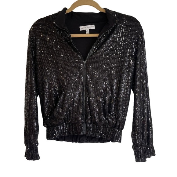 Dress the Population Sequin Black Bomber Jacket Women's Size S NWOT - Picture 1 of 10